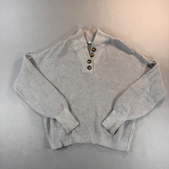 lunya Sweaters - Lunya Good In Bed Organic Cotton Silk Waffle Knit Henley Sweater Grey XS/S